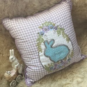 Bella lux beaded rabbit Easter pillow and vintage figurine